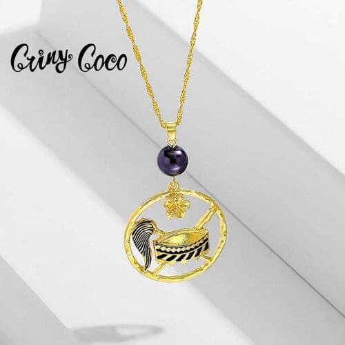 2020 New Female Fashion Hawaii Necklaces for Women Big Round Drum Flower Pearl Cring Coco Design Alloy Metal Summer Holiday Part