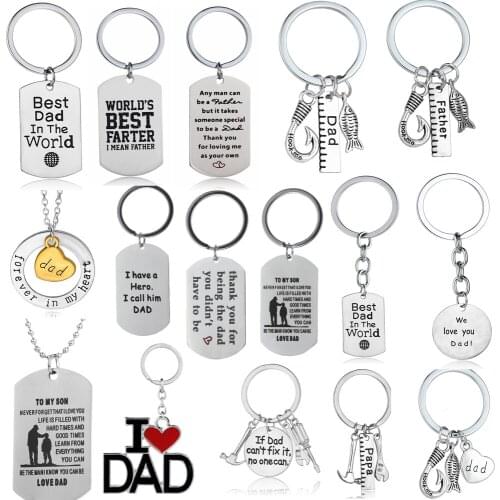 Gift For Dad Birthday Gift Fathers Dady Daddy Silver Plated Heart Pendant Chain Necklace Fashion Jewelry Family Keychain