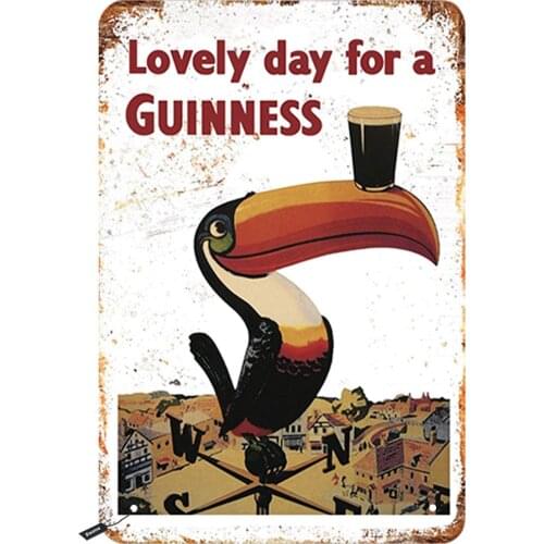 Beer Poster Tin Signs,Long Billed Parrot Hold Beer Lovely Day for a Guinness Vintage Metal Tin Sign for Men Women,Wall