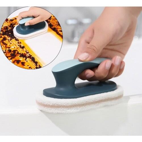 Strong Decontamination Sponge Bath Brush With Handle Kitchen Bathroom Ceramic Tile Windows Glass Cooktop Kitchen Cleaning Tools