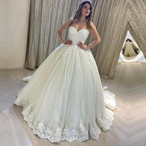 Luxury Shinny Tulle Ball Gown Wedding Dress Plus SIZE Crystals Beading Strapless Bride Gowns Sleeveless Appliques Bridal Dresses