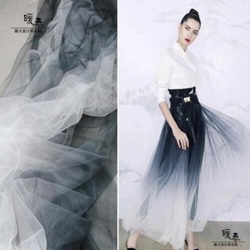 Mesh Tulle Fabric Black White Gradient DIY Scarf Veil Background Decor Skirt Gown Wedding Dress Lace Designer Fabric