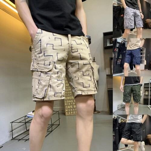 Men Casual Shorts Summer Fashion All-matched Multi-pockets Printing Zipper Shorts Men Pants