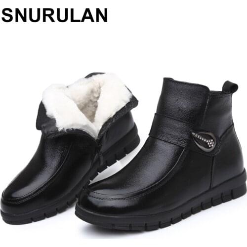 SNURULAN 2019 New Winter Women Flat Boots Women Woolen Boots Warm Winter Boots Genuine Leather Mom Shoes Soft Sole