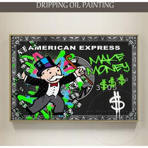 Handmade Modern Wall Artwork Millionaire Money Oil Painting on Canvas Fashion Street Art American Express Banknote Oil Painting