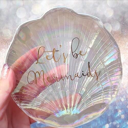 5Inch Mermaid Shell Glass Plate Dish Small Jewelry Storage Tray Ring Trinket Wedding Decoration Gift for Girls Plates