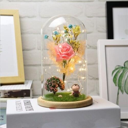 12*22cm Luminous Log Base Glass Dome Vase Home Creative Transparent Cover Friend Gift Wedding Live Prop