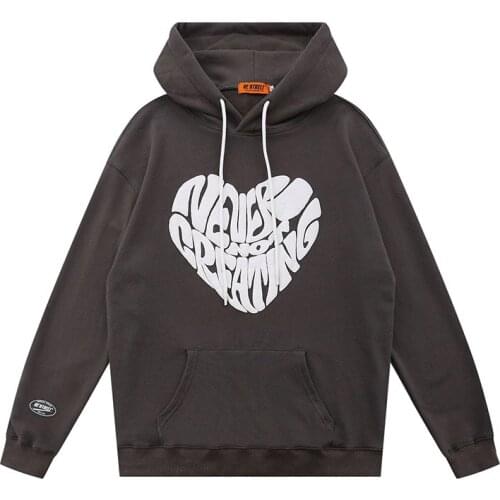 KIOVNO Men Heart Printed Fashion Sweatshirts Streetwear Solid Color Pullover For Male Hoodies Cotton