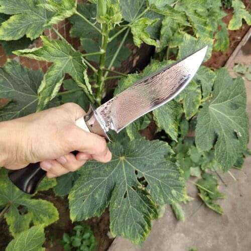 Outdoor knife Handmade forged Damascus hunting knife fixed knife ebony handle Damascus Steel Straight knife