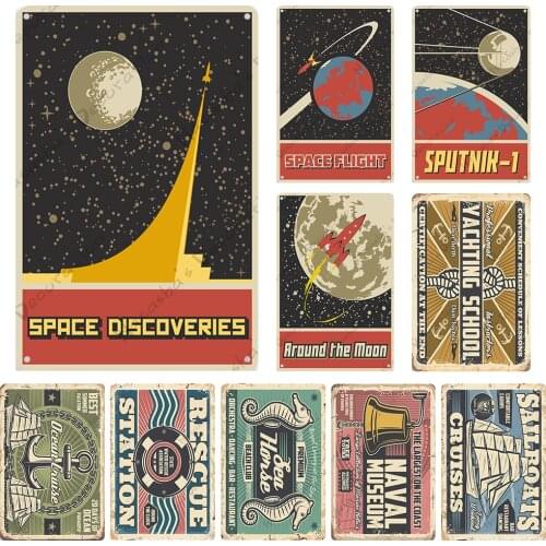 Seafaring Vintage Poster Decorative Plate Metal Signs Poster Space Metal Tin Sign Ocean Retro Poster Club Bar Home Metal Plaque