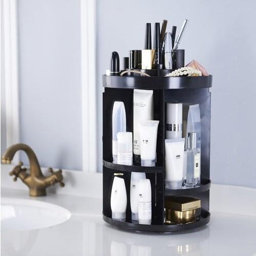 Black White Rotating Cosmetics Storage Boxes Desktop Skincare Dressing Table Lipstick Adjusting Height Finishing Racks Holders