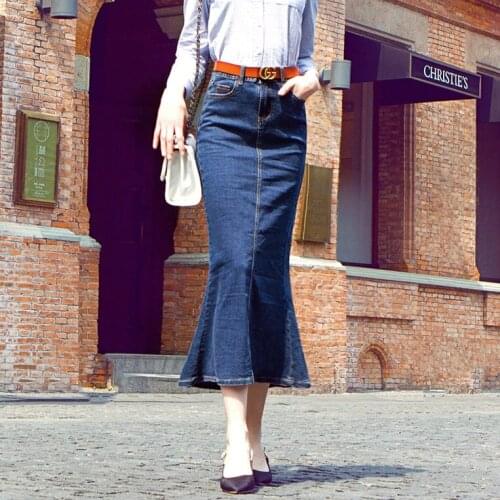 Women Denim skirt spring autumn Long section High waist Trumpet / Mermaid Denim skirt Women 0511