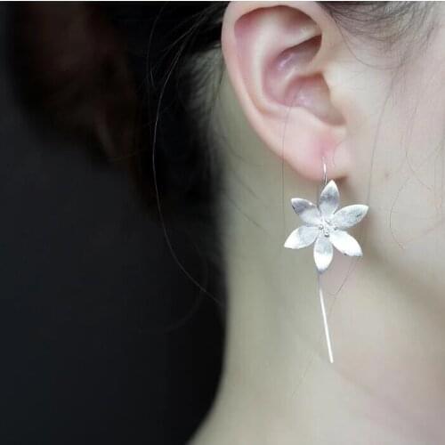 Korean Fashion Silver Color Long Flower Stud Earrings for Women Statement Jewelry Wedding Big Earings 2021 Femme Brinco