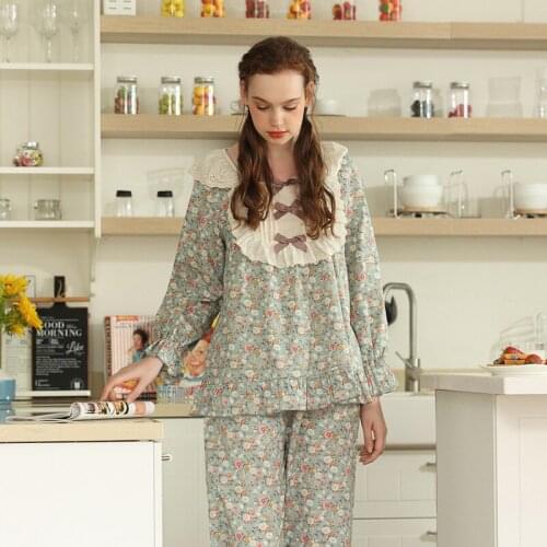 Print Women 2021 Pajamas Full Pants Pyjamas Women Sexy Pijama Mujer Loungewear Polka Home Clothes Sleep Set Sleep Wear H858