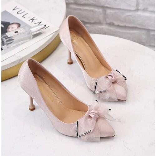 Womens Heeled Shoes Spring Autumn Fashion Stiletto Comfortable skin sweet bow Elegant small fragrance style womens shoesU22-88