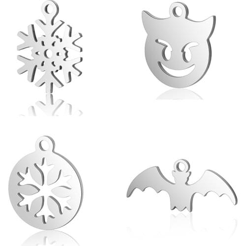 10pcs/lot 316L Stainless Steel Snowflake/Bat/Evil Kitty Hollow Craft Charms Christmas/Halloween Dangle Pendants DIY Jewelry Make