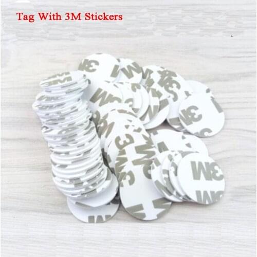 100pcs RFID Coin Tag 3M Sticker NTAG215 Tag IC ID 125KHz 13.56MHz Parking/Access control Copper Coil