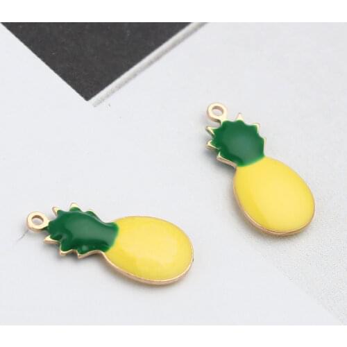 5 PCs Both sided Enamel Pineapple Charms Copper Enamelled Sequins Ananas Fruit Pendants Gold Color DIY Earring Making 16 x 7mm