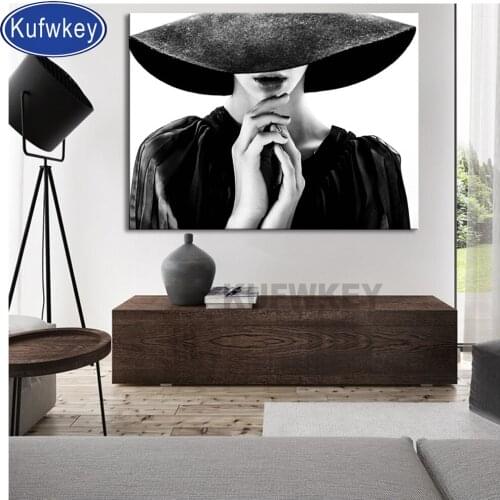 5d diy diamond moaic black white hat beauty,sale diamond painting full square/round drill embroidery girl gift home decor