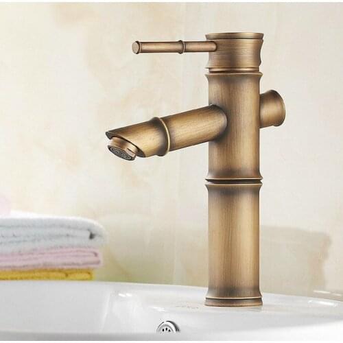 Bamboo Style Vintage Retro Antique Brass Bathroom Sink Basin Mixer Tap Faucet One Hole Single Handle mnf239