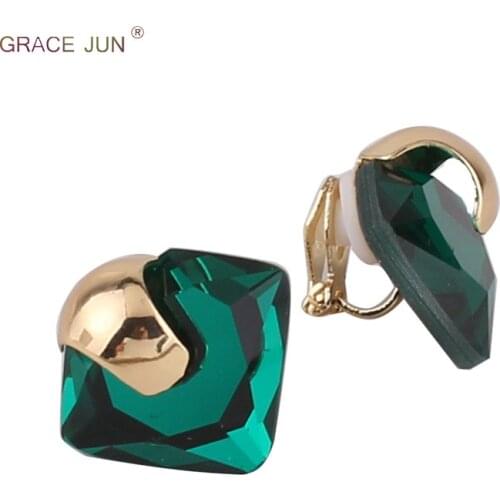 GRACE JUN Copper Matrial Crystal Water Drop Clip on Earrings No Hole Earrings Fashion Pierced Earrings Luxury Accessory Bijoux