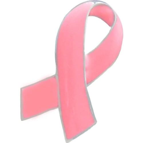 Pink Enamel Breast Cancer Awareness Charity Ribbon Brooches Pins Silver Edge