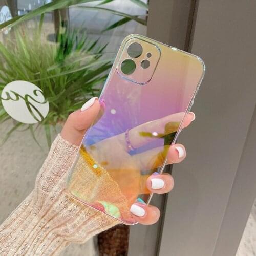 Luxury Rainbow Laser PC Clear Phone Case For Iphone 12 11 Pro MAX X XR XS SE 2020 Mini 7 8 Plus Fashion Bumper Back Cover Capa