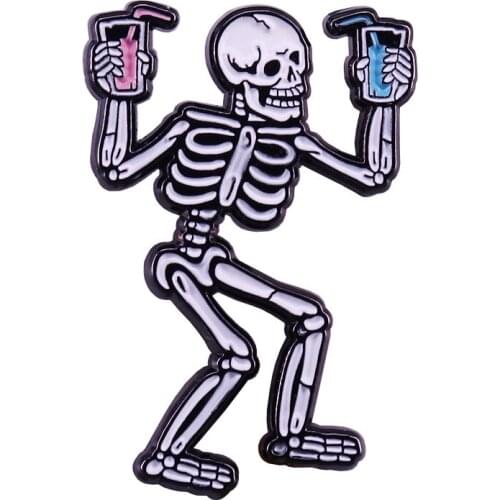 Skull Drink Halloween Skeleton Disco Dancing Brooch Pins Enamel Metal Badges Lapel Pin Brooches Jackets Jeans Fashion Jewelry