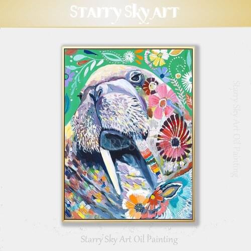 Artist Hand-painted High Quality Animal Walrus Oil Painting on Canvas Rich Colors Animal Walrus Oil Painting for Wall Decoration