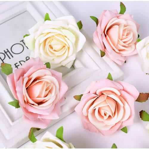 5pcs 7cm Silk Rose Artificial Flowers Rose Flower Head For Wedding Party Home Decoration Fake Flower Artificial Rose DIY Wreath