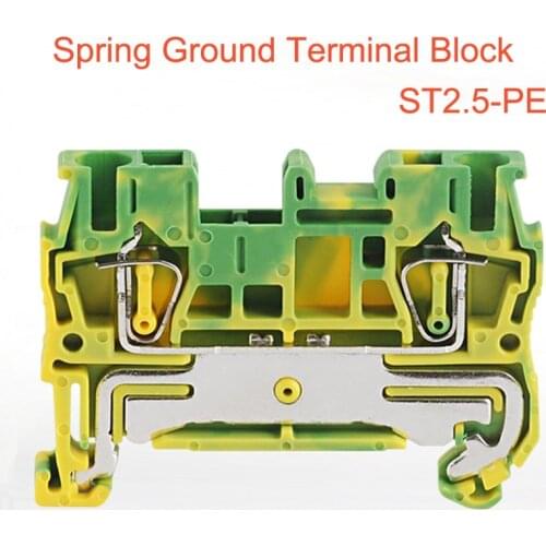 Spring Ground Terminal Blocks ST2.5-PE din rail yellow green earthing terminals block wire cable grounding connector 2.5mm2