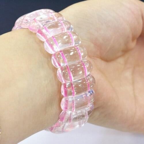 Fashion Natural Pink Crystal Stone Manual Bracelets 10x19mm Geometry Beads Bangle For Women Elegant Charms Jewelry 7.5ich B3272