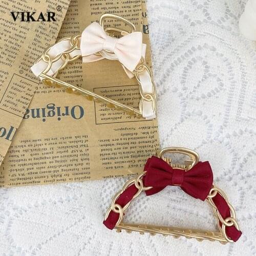 New Elegant Chain Metal Hair Claws Women Girls Sweet Acrylic Bow Hair Clips Hairpins Barrette Kid Hair Accessories Headwear
