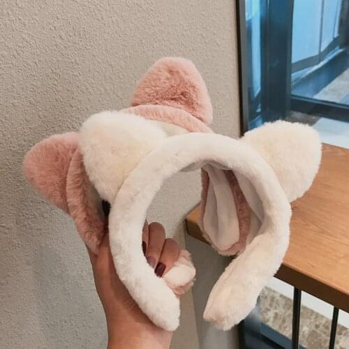 Hairband female wash face cat ear headband cute girl heart wide edge Plush hairband hairpin headpiece net red simple