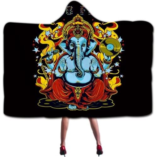 Printed Buddha Hooded Blanket Fleece Wearable Plush Throw Blanket Plush Blanket for Adult Kids
