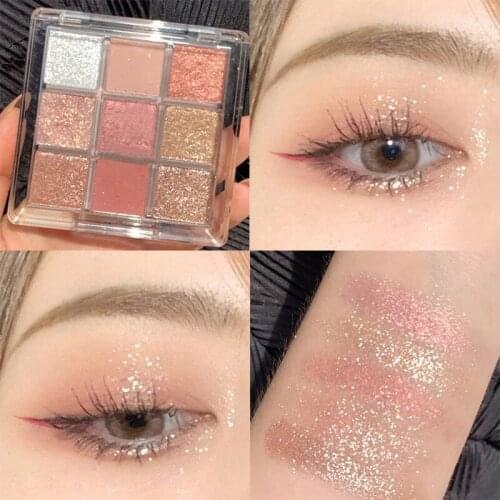 9 Colors Diamond Glitter Eyeshadow Palette Matte Sequined Eye Shadow Palette Make Up Set Long-lasting Shimmer Shiny Cosmetics