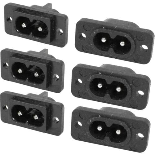 Black 2 Pin IEC320 C8 Screw Mount Inlet Plug Socket AC 250V 2.5A 6 Pcs Accessories Electrical Adaptors Support Dropshipping