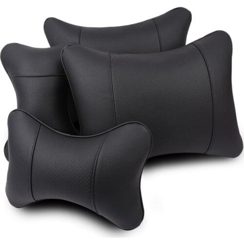 KKYSYELVA Leather Car Headrest Pillow Neck Pillows Lumbar Support for Office Chair Waist Back Support Car Styling