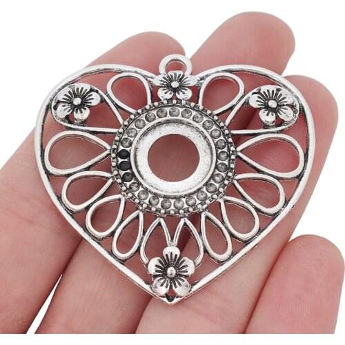 3 x Large Open Heart Flower Charms Pendants for Necklace Jewelry Making Findings Accessories 13mm