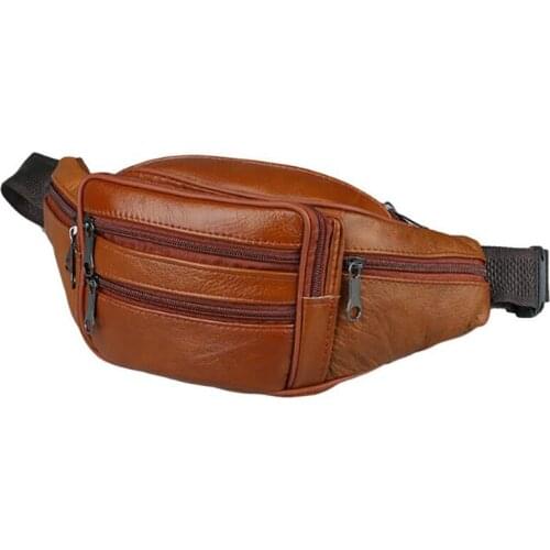 Portable Mens Vintage Leather Waist Bag Zip Pocket Pack Casual Functional Money Phone Cigarette Belt Male Bag