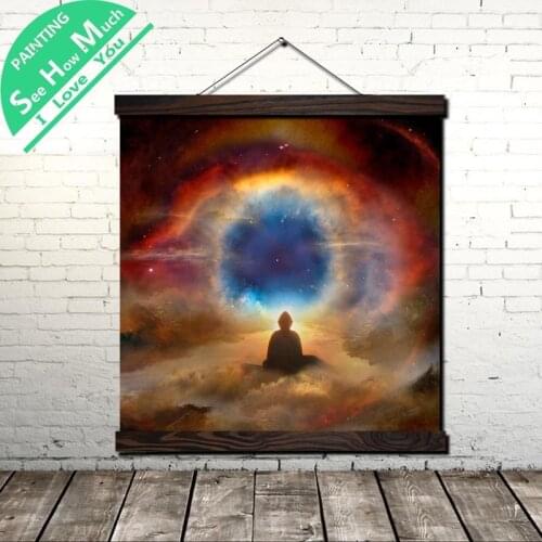 Glimpse of Buddha Scroll Painting Canvas Vintage Poster and Print Wall Art Picture Living Room Bedroom Farmhouse Decoration