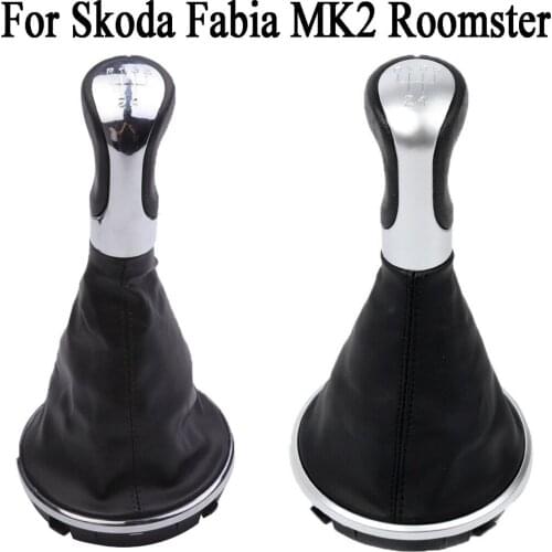 5-Speed Gear Shift Knob Stick & Gaiter Boot Cover For Skoda Fabia MK2 Roomster PU Leather Manual Shifter Left Hand Drive