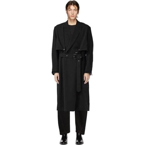 S-6XL!!2020 Mens wool lapel two-piece silhouette windbreaker with medium-length windbreaker