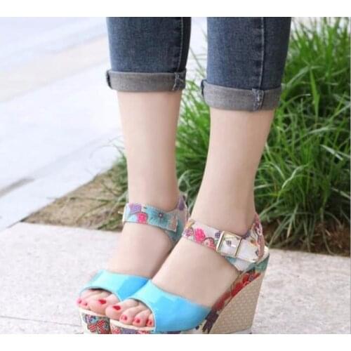 Women Sandals Summer Platform Wedges Casual Shoes Woman Floral Super High Heels Open Toe Slippers Sandalias Fish mouth sandals