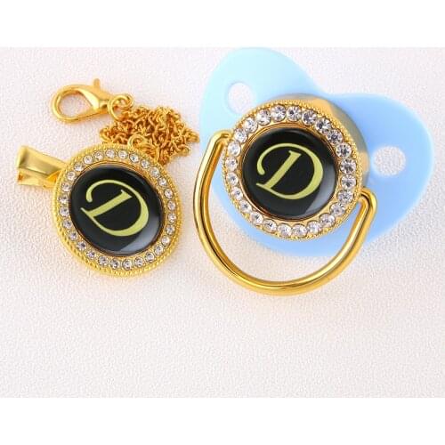 Blue Bling Baby Pacifier And Pacifier Clip Alphabet Letter D Pacifier Golden Letters Unique Baby Shower Gift