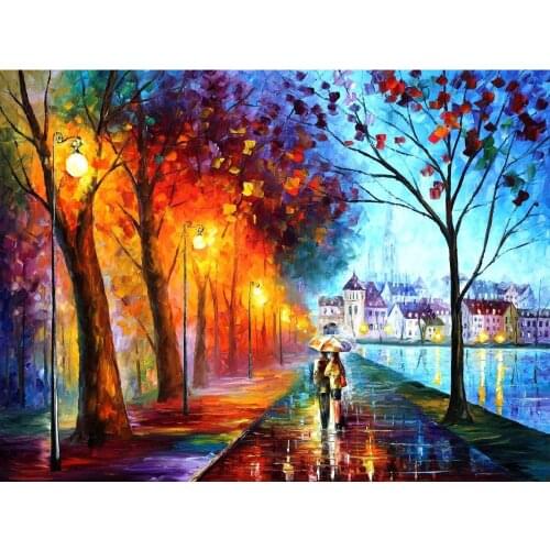 Contemporary art city by the lake hand painted knife paintings landscape oil on canvas High quality