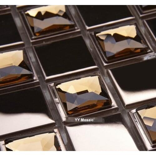 Convex Brown Coffee 3D 9 faced bevelled Diamond Mirror Metal Glass Mosaic Tile fo Wall Ceiling Display Cabinet Wall Sticker