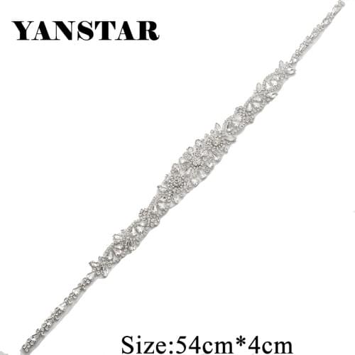 YANSTAR (10pcs)Wholesale Rose Gold Beaded Crystal Rhinestones Appliques Accesory For Wedding Dress Belt Iron Bridal Sash YS867