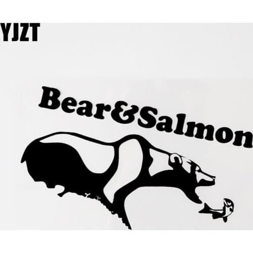 YJZT 16.1CM×10.1CM Fun Bear&Salmon Animal Vinyl Car Sticker Decal Black/Silver 8C-0736