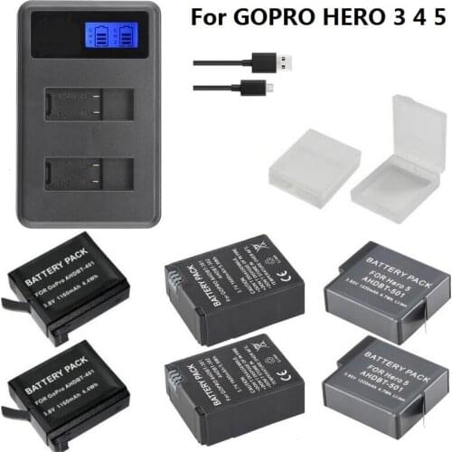 Clownfish USB LCD Dual Port Charger 501 301 battery Charger for Gopro hero 8 7 6 5 4 3 Camera Accessories battery Case Hero3 5 7